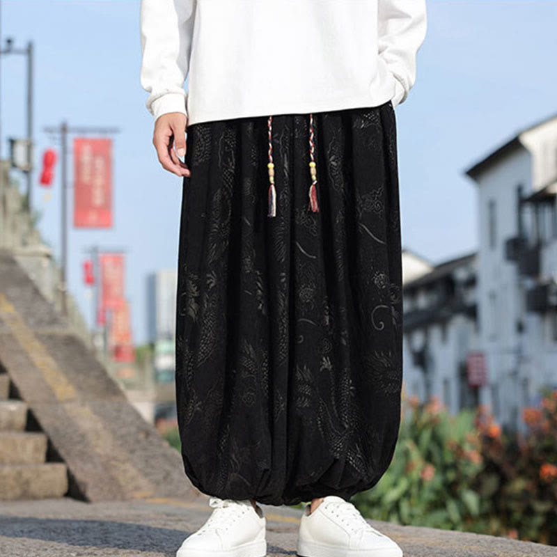 Pantalon décontracté en coton uni avec poches pour homme, motif dragon et Buddha Stones - image 14