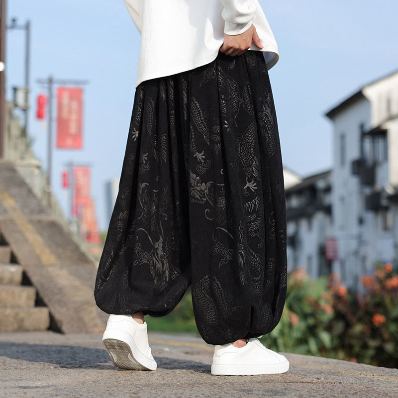 Pantalon décontracté en coton uni avec poches pour homme, motif dragon et Buddha Stones - image 13