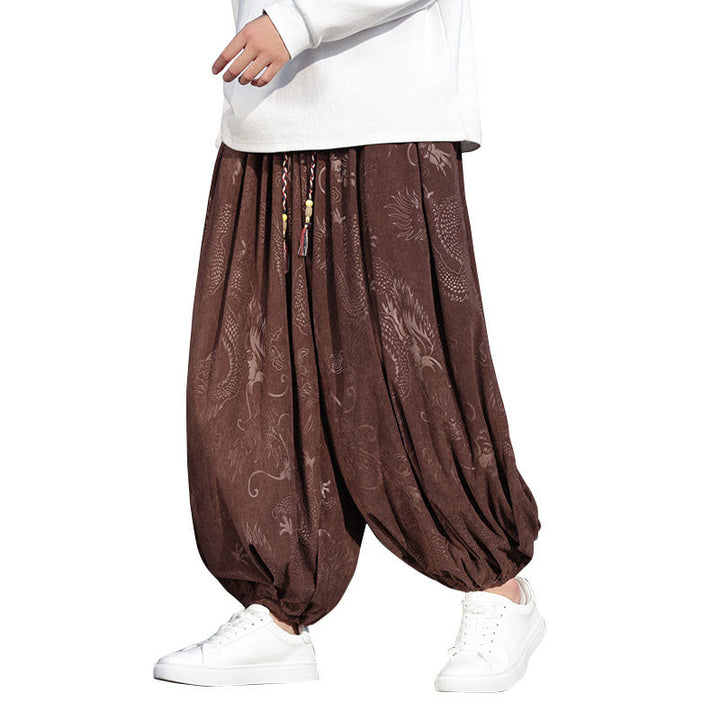 Pantalon décontracté en coton uni avec poches pour homme, motif dragon et Buddha Stones - image 9