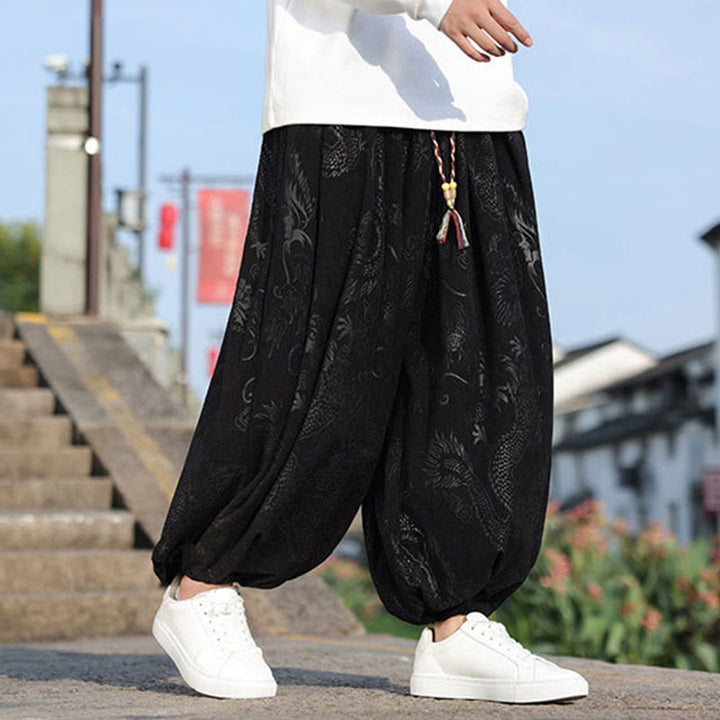 Pantalon décontracté en coton uni avec poches pour homme, motif dragon et Buddha Stones - image 11