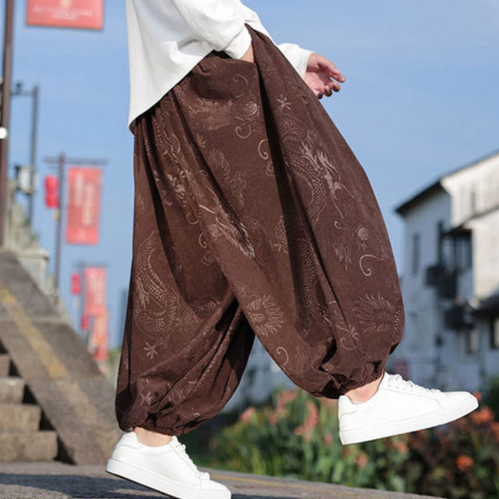 Pantalon décontracté en coton uni avec poches pour homme, motif dragon et Buddha Stones - image 2