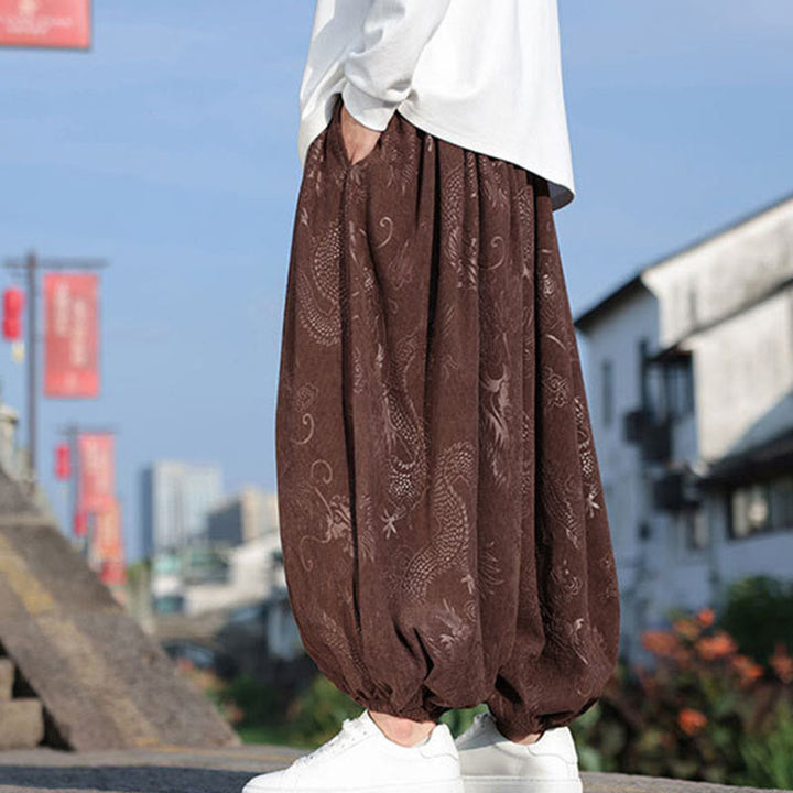 Pantalon décontracté en coton uni avec poches pour homme, motif dragon et Buddha Stones - image 3