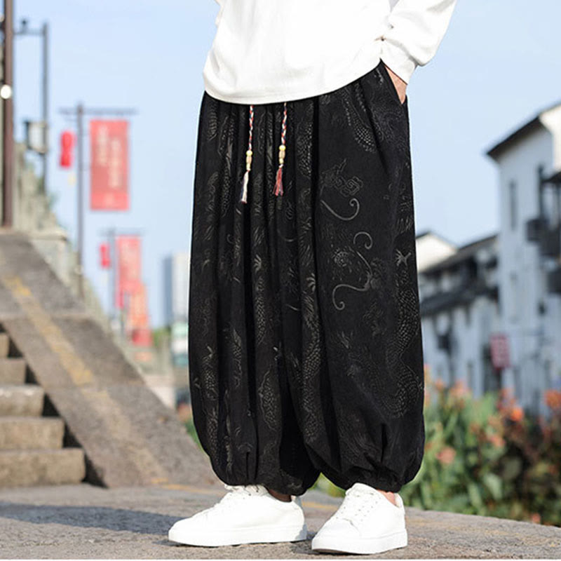 Pantalon décontracté en coton uni avec poches pour homme, motif dragon et Buddha Stones - image 15