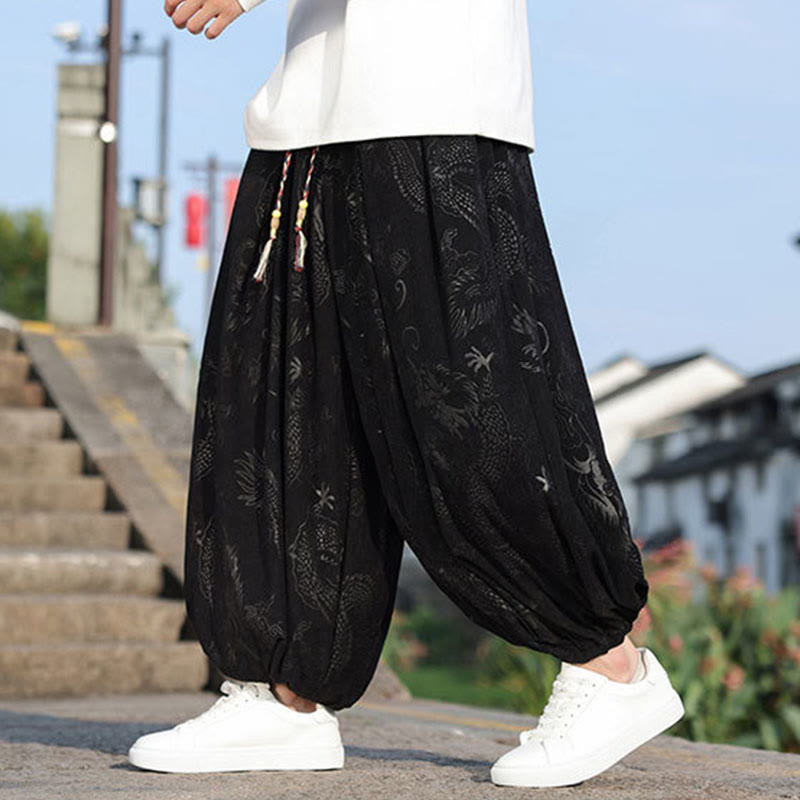 Pantalon décontracté en coton uni avec poches pour homme, motif dragon et Buddha Stones - Noir - US/UK/AU46，EU56 (5XL) - image 10