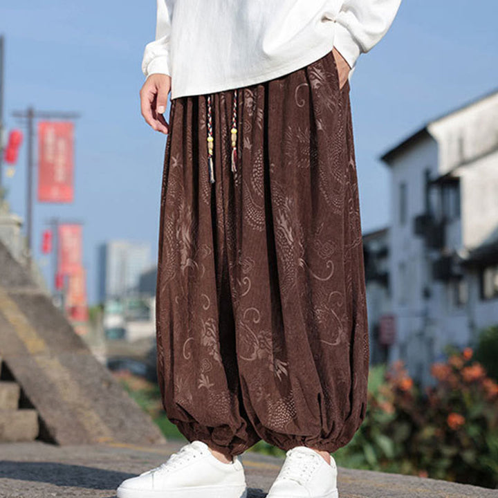 Pantalon décontracté en coton uni avec poches pour homme, motif dragon et Buddha Stones - image 4