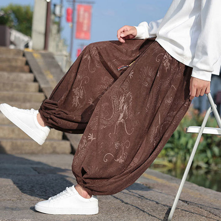 Pantalon décontracté en coton uni avec poches pour homme, motif dragon et Buddha Stones - image 8