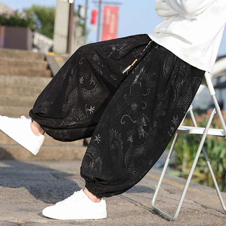Pantalon décontracté en coton uni avec poches pour homme, motif dragon et Buddha Stones - image 21