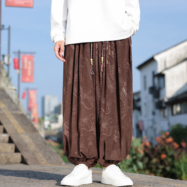 Pantalon décontracté en coton uni avec poches pour homme, motif dragon et Buddha Stones - image 7