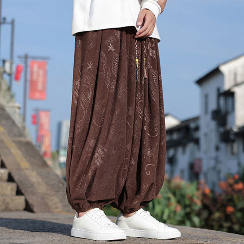 Pantalon décontracté en coton uni avec poches pour homme, motif dragon et Buddha Stones - image 6