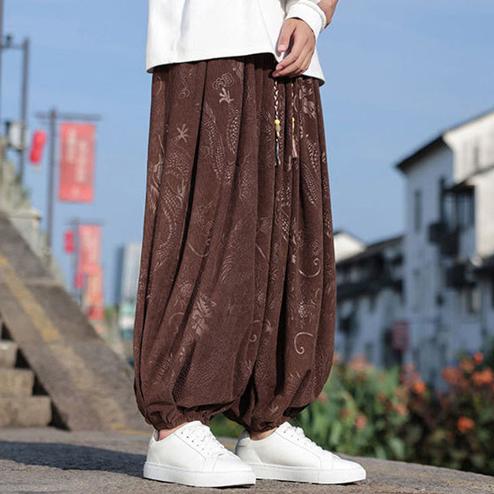 Pantalon décontracté en coton uni avec poches pour homme, motif dragon et Buddha Stones - image 6