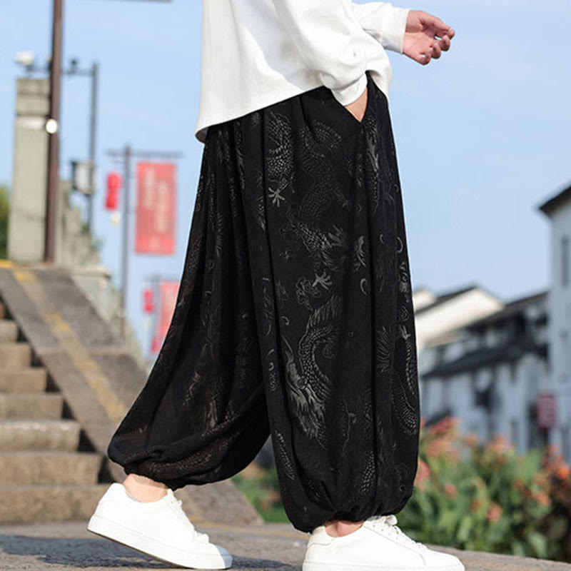 Pantalon décontracté en coton uni avec poches pour homme, motif dragon et Buddha Stones - image 12