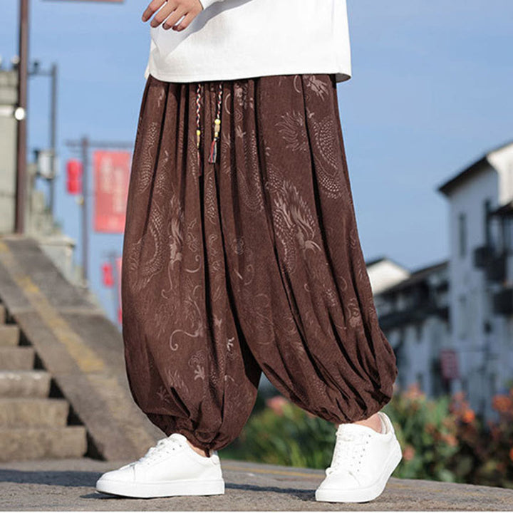 Pantalon décontracté en coton uni avec poches pour homme, motif dragon et Buddha Stones - SaddleBrown - US/UK/AU46，EU56 (5XL) - image 0