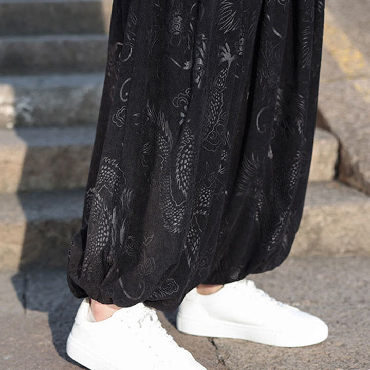 Pantalon décontracté en coton uni avec poches pour homme, motif dragon et Buddha Stones - image 20