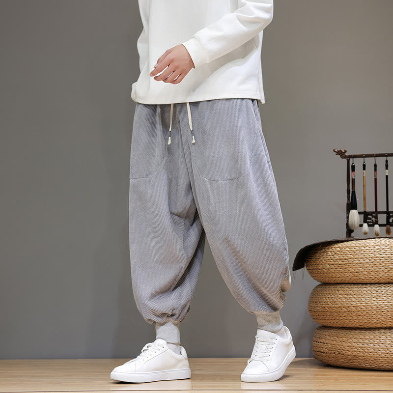 Pantalon sarouel décontracté en coton uni avec poches pour homme Buddha Stones - Gris - US/UK/AU46，EU56 (5XL) - image 0