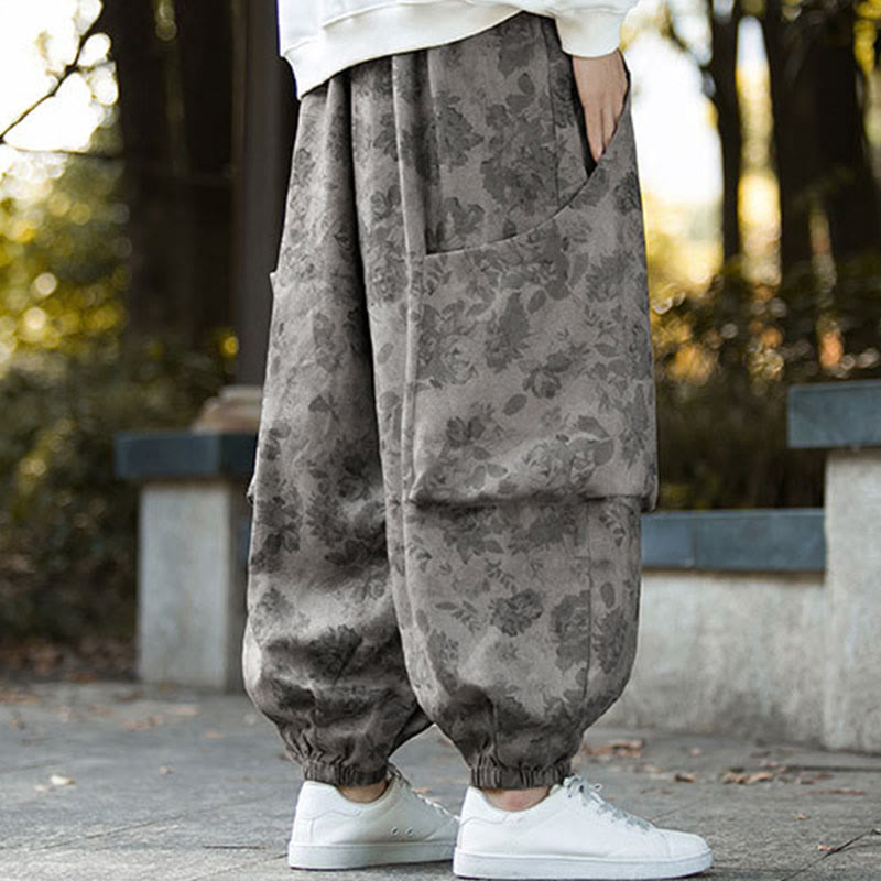 Pantalon décontracté en velours côtelé de coton à fleurs Buddha Stones pour homme avec grandes poches - image 19