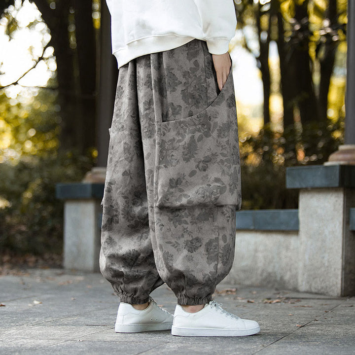 Pantalon décontracté en velours côtelé de coton à fleurs Buddha Stones pour homme avec grandes poches - image 18