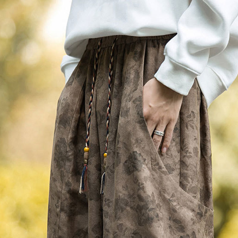 Pantalon décontracté en velours côtelé de coton à fleurs Buddha Stones pour homme avec grandes poches - image 10