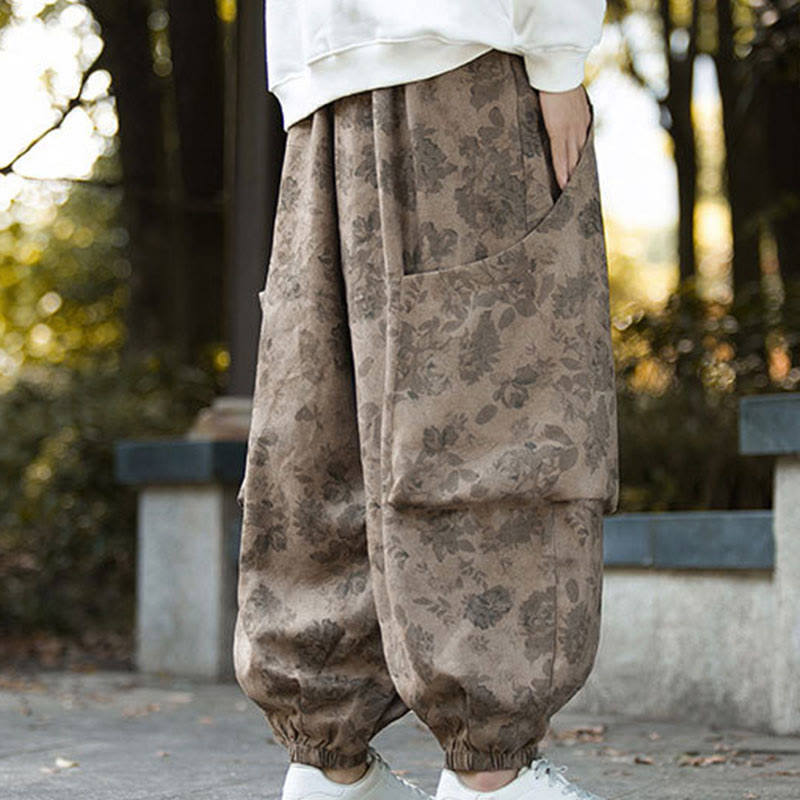 Pantalon décontracté en velours côtelé de coton à fleurs Buddha Stones pour homme avec grandes poches - image 6