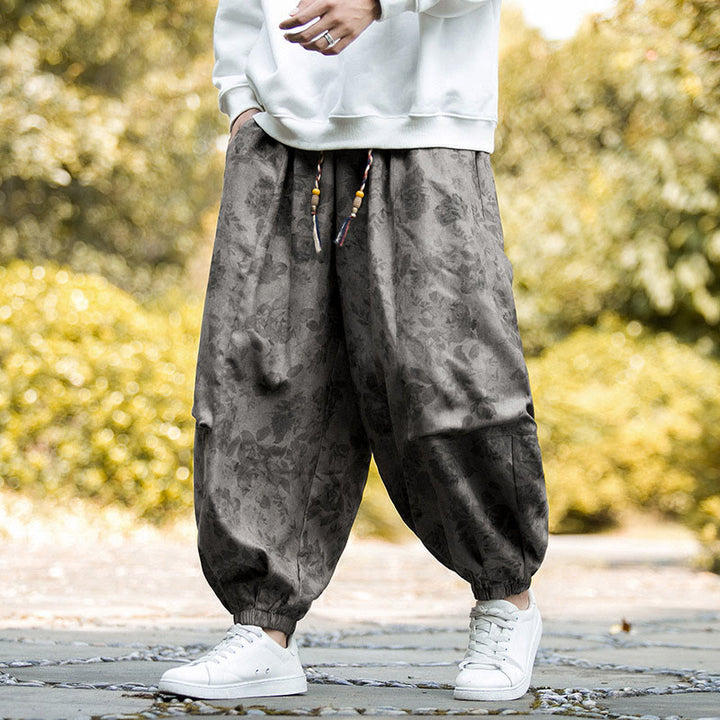Pantalon décontracté en velours côtelé de coton à fleurs Buddha Stones pour homme avec grandes poches - image 16