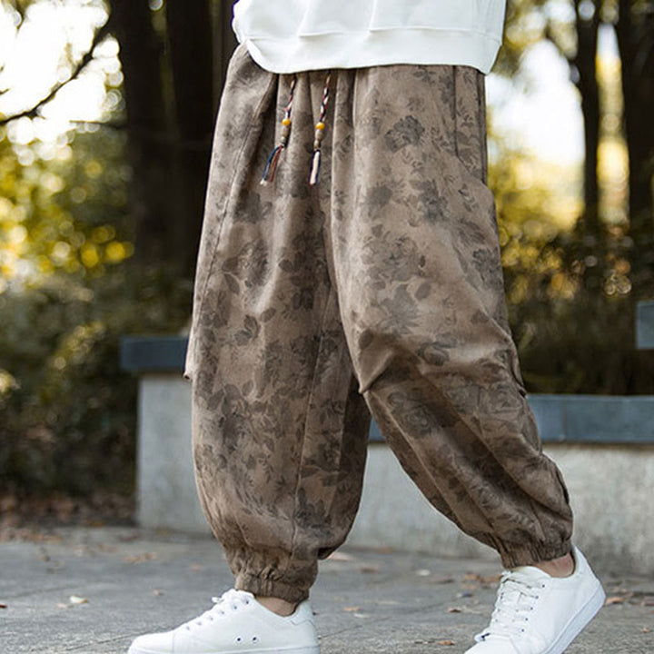 Pantalon décontracté en velours côtelé de coton à fleurs Buddha Stones pour homme avec grandes poches - image 2