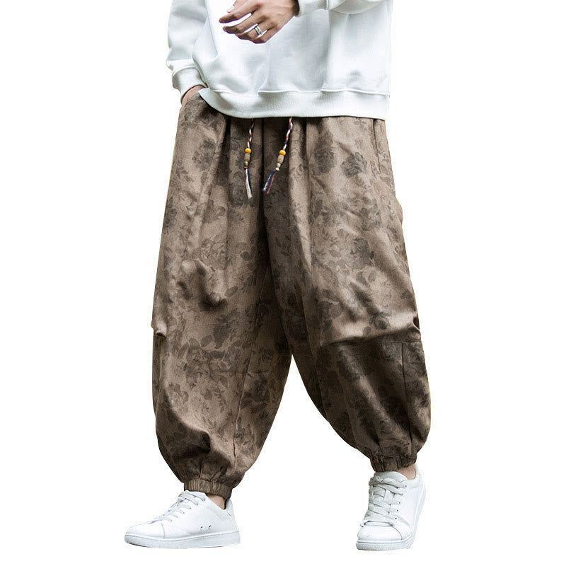 Pantalon décontracté en velours côtelé de coton à fleurs Buddha Stones pour homme avec grandes poches - image 15