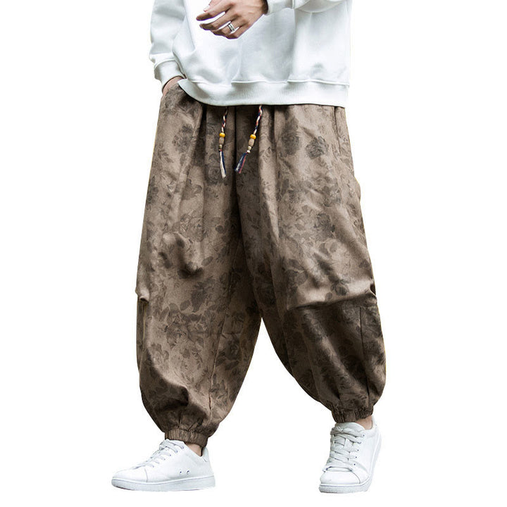 Pantalon décontracté en velours côtelé de coton à fleurs Buddha Stones pour homme avec grandes poches - image 15