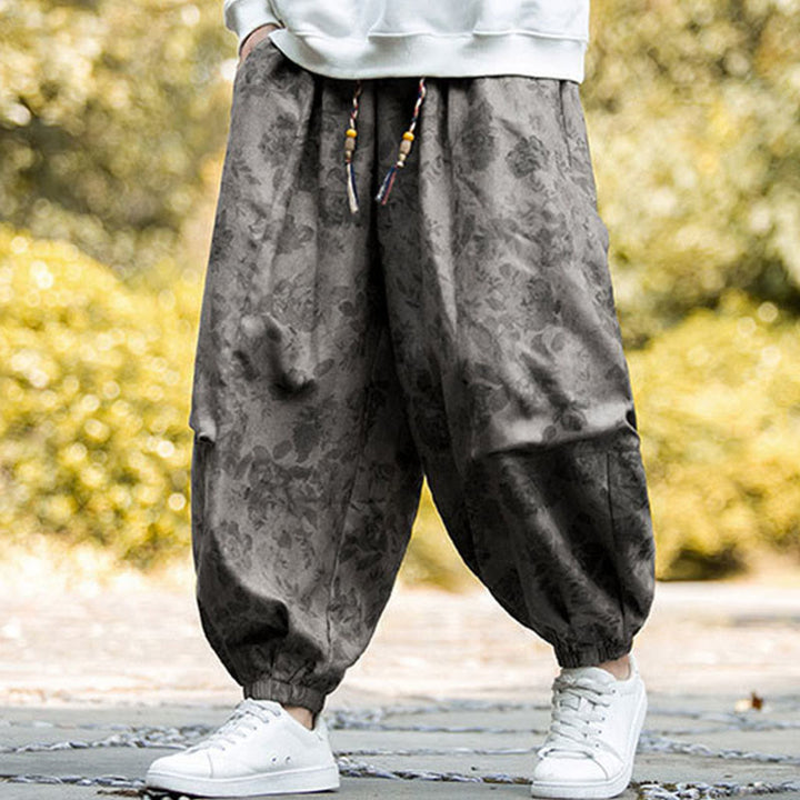 Pantalon décontracté en velours côtelé de coton à fleurs Buddha Stones pour homme avec grandes poches - Gris terne - US/UK/AU46，EU56 (5XL) - image 15