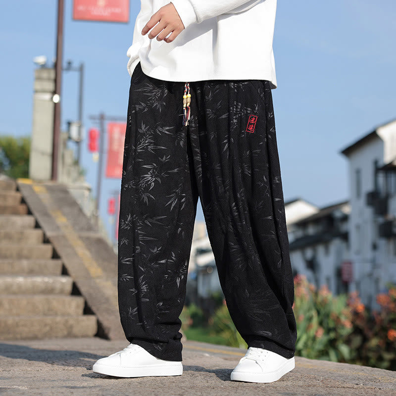 Pantalon décontracté en coton pour homme avec poches et broderies de Buddha Stones - Noir - US/UK/AU46，EU56 (5XL) - image 0