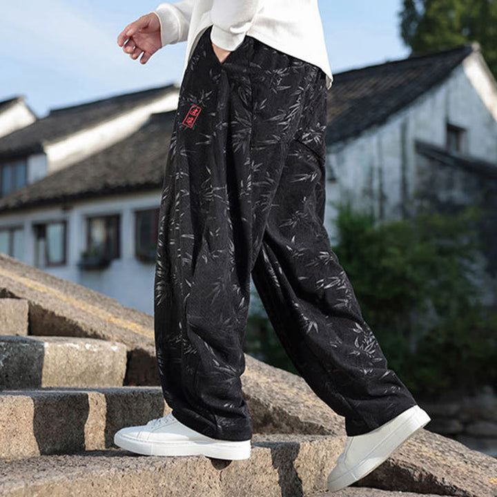 Pantalon décontracté en coton pour homme avec poches et broderies de Buddha Stones - image 2