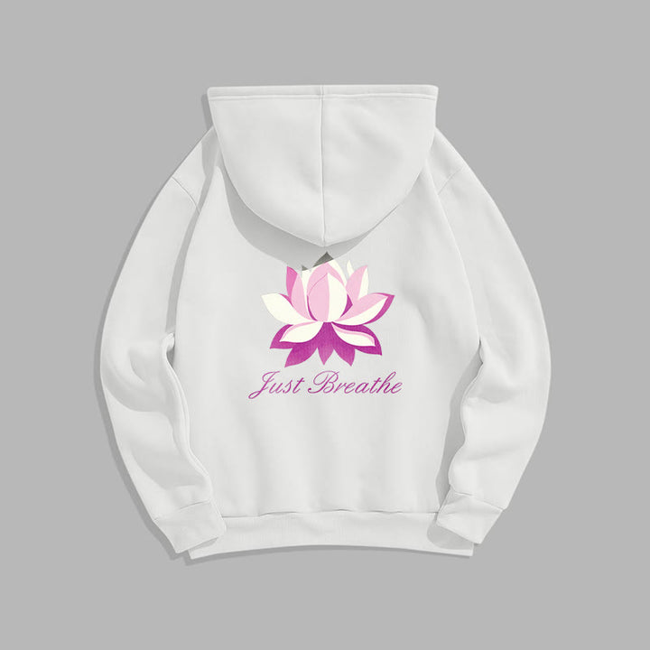 Sweat à capuche en polyester doublé polaire Buddha Stones Lotus Just Breathe