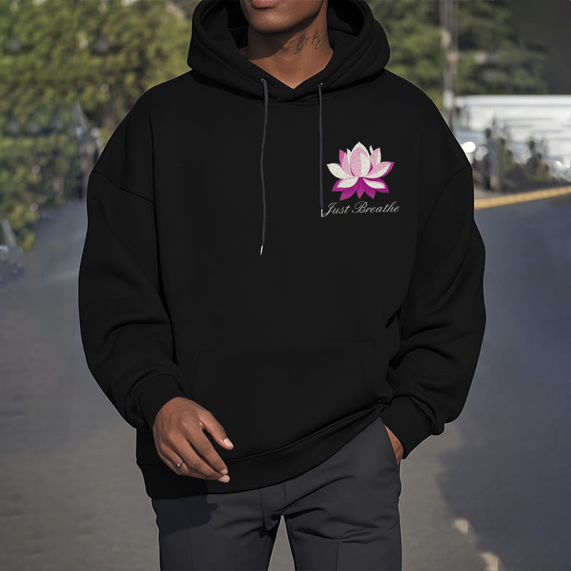 Sweat à capuche en polyester doublé polaire Buddha Stones Lotus Just Breathe