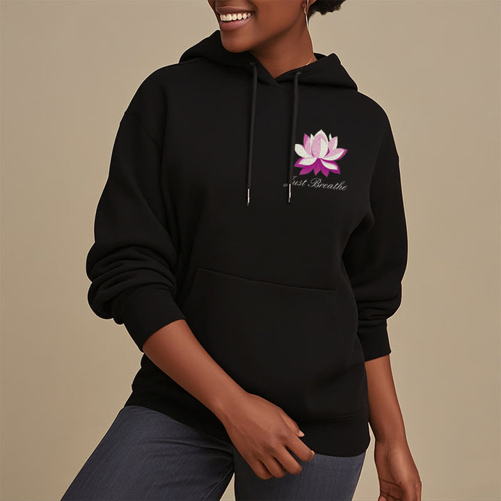 Sweat à capuche en polyester doublé polaire Buddha Stones Lotus Just Breathe