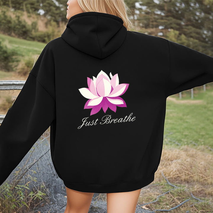 Sweat à capuche en polyester doublé polaire Buddha Stones Lotus Just Breathe
