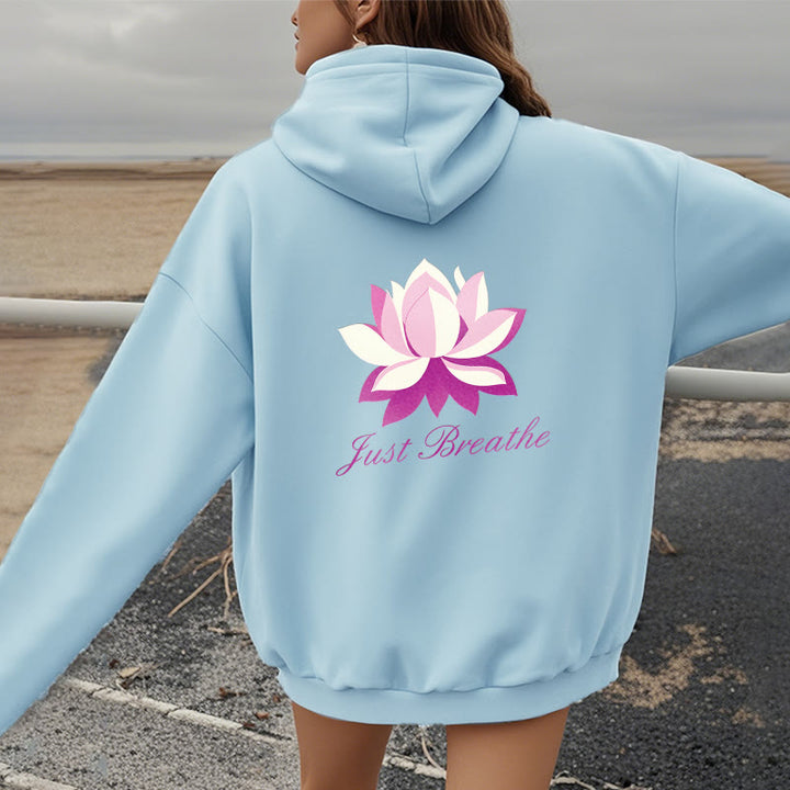 Sweat à capuche en polyester doublé polaire Buddha Stones Lotus Just Breathe