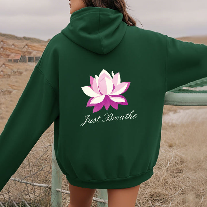 Sweat à capuche en polyester doublé polaire Buddha Stones Lotus Just Breathe