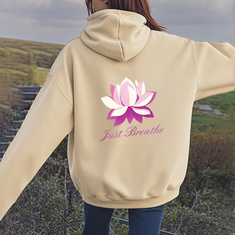 Sweat à capuche en polyester doublé polaire Buddha Stones Lotus Just Breathe