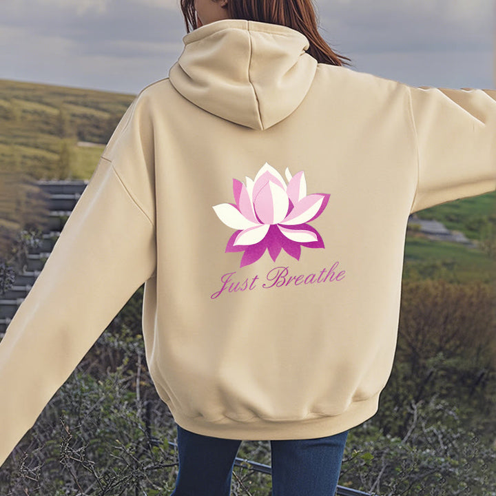 Sweat à capuche en polyester doublé polaire Buddha Stones Lotus Just Breathe