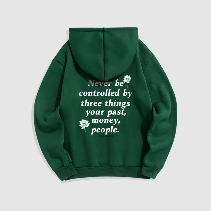Buddha Stones Lotus Ne jamais être contrôlé par trois choses Sweat à capuche en polyester doublé polaire