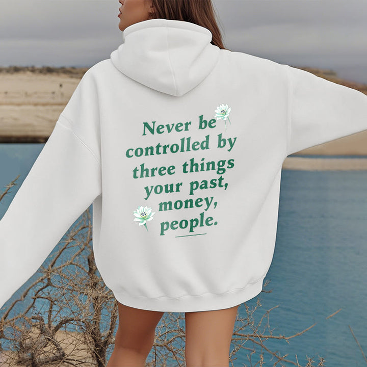 Buddha Stones Lotus Ne jamais être contrôlé par trois choses Sweat à capuche en polyester doublé polaire