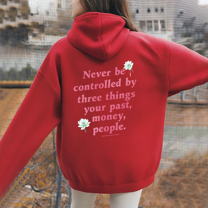 Buddha Stones Lotus Ne jamais être contrôlé par trois choses Sweat à capuche en polyester doublé polaire