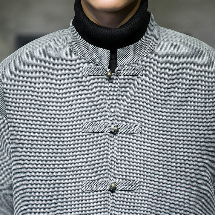 Veste en coton à boutons de grenouille de couleur unie Buddha Stones pour hommes - image 26