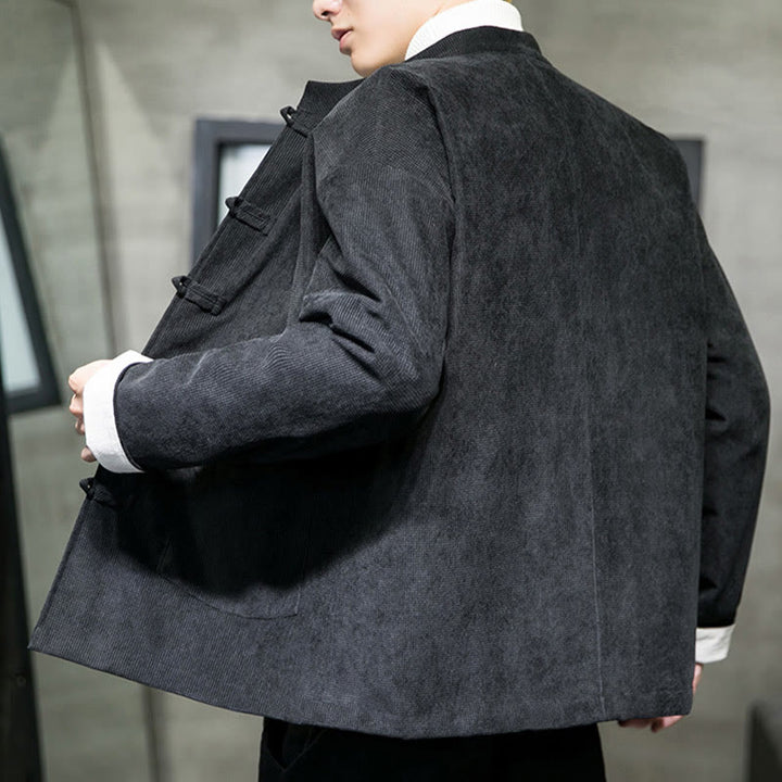 Veste en coton à boutons de grenouille de couleur unie Buddha Stones pour hommes - image 7