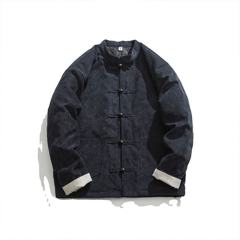 Veste en coton à boutons de grenouille de couleur unie Buddha Stones pour hommes - image 9