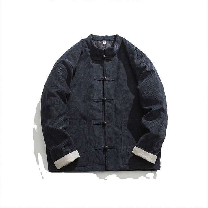 Veste en coton à boutons de grenouille de couleur unie Buddha Stones pour hommes - image 9