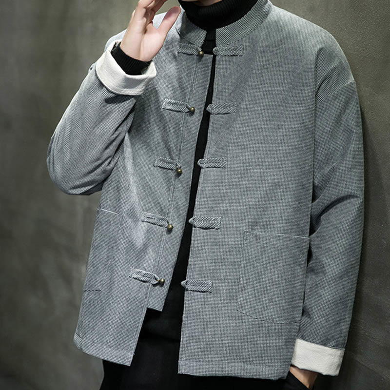 Veste en coton à boutons de grenouille de couleur unie Buddha Stones pour hommes - image 22