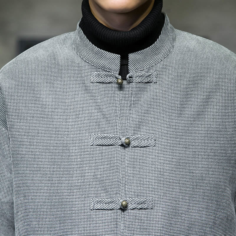 Veste en coton à boutons de grenouille de couleur unie Buddha Stones pour hommes - image 27