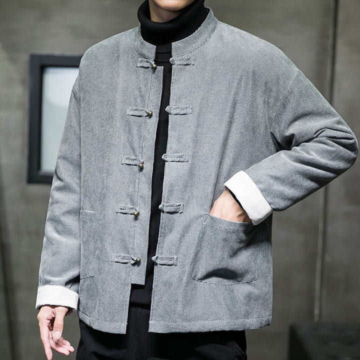 Veste en coton à boutons de grenouille de couleur unie Buddha Stones pour hommes - image 23