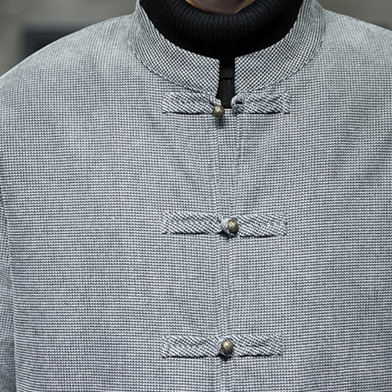 Veste en coton à boutons de grenouille de couleur unie Buddha Stones pour hommes - image 26