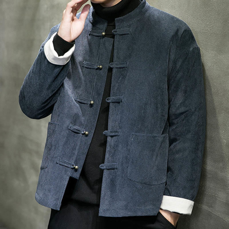 Veste en coton à boutons de grenouille de couleur unie Buddha Stones pour hommes - image 11