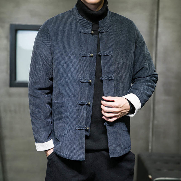 Veste en coton à boutons de grenouille de couleur unie Buddha Stones pour hommes - image 10
